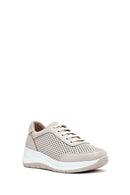 Women's Cream Lace-Up Thick-Sole Leather Sneakers | Derimod Women's Cream Lace-Up Thick-Sole Leather Sneakers | Derimod