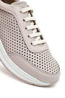 Women's Cream Lace-Up Thick-Sole Leather Sneakers | Derimod Women's Cream Lace-Up Thick-Sole Leather Sneakers | Derimod