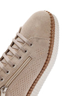 Kadın Bej Bağcıklı Kalın Tabanlı Süet Deri Sneaker | Derimod Kadın Bej Bağcıklı Kalın Tabanlı Süet Deri Sneaker | Derimod