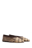 Women's Multicolored Straw Leather Ballerina | Derimod Women's Multicolored Straw Leather Ballerina | Derimod