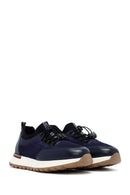 Men's Navy Blue Lace-Up Leather Sneaker | Derimod Men's Navy Blue Lace-Up Leather Sneaker | Derimod