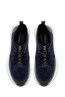 Men's Navy Blue Lace-Up Leather Sneaker | Derimod Men's Navy Blue Lace-Up Leather Sneaker | Derimod