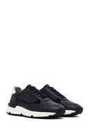 Erkek Lacivert Bağcıklı Kalın Tabanlı Deri Sneaker | Derimod Erkek Lacivert Bağcıklı Kalın Tabanlı Deri Sneaker | Derimod