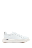 Men's White Lace-up Thick-Sole Leather Sneaker | Derimod Men's White Lace-up Thick-Sole Leather Sneaker | Derimod
