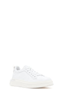 Men's White Lace-up Thick-Sole Leather Sneaker | Derimod Men's White Lace-up Thick-Sole Leather Sneaker | Derimod