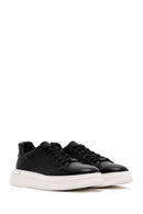 Men's Black Lace-up Thick-Sole Leather Sneaker | Derimod Men's Black Lace-up Thick-Sole Leather Sneaker | Derimod