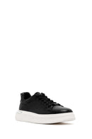 Men's Black Lace-up Thick-Sole Leather Sneaker | Derimod Men's Black Lace-up Thick-Sole Leather Sneaker | Derimod