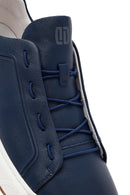 Men's Navy Blue Lace-Up Leather Sneaker | Derimod Men's Navy Blue Lace-Up Leather Sneaker | Derimod