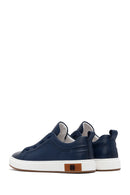 Men's Navy Blue Lace-Up Leather Sneaker | Derimod Men's Navy Blue Lace-Up Leather Sneaker | Derimod