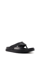 Men's Black Leather Slippers | Derimod Men's Black Leather Slippers | Derimod