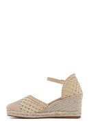 Women's Cream Ankle Buckle Braided Wedge Heel Espadrille Sandals | Derimod Women's Cream Ankle Buckle Braided Wedge Heel Espadrille Sandals | Derimod