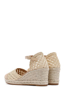 Women's Cream Ankle Buckle Braided Wedge Heel Espadrille Sandals | Derimod Women's Cream Ankle Buckle Braided Wedge Heel Espadrille Sandals | Derimod