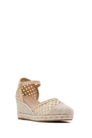 Women's Cream Ankle Buckle Braided Wedge Heel Espadrille Sandals | Derimod Women's Cream Ankle Buckle Braided Wedge Heel Espadrille Sandals | Derimod