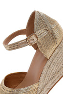 Women's Gold Ankle Buckle Metallic Wedge Heel Espadrilles | Derimod Women's Gold Ankle Buckle Metallic Wedge Heel Espadrilles | Derimod