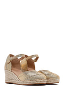 Women's Gold Ankle Buckle Metallic Wedge Heel Espadrilles | Derimod Women's Gold Ankle Buckle Metallic Wedge Heel Espadrilles | Derimod