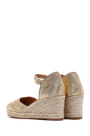 Women's Gold Ankle Buckle Metallic Wedge Heel Espadrilles | Derimod Women's Gold Ankle Buckle Metallic Wedge Heel Espadrilles | Derimod
