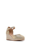 Women's Gold Ankle Buckle Metallic Wedge Heel Espadrilles | Derimod Women's Gold Ankle Buckle Metallic Wedge Heel Espadrilles | Derimod