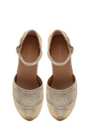 Women's Gold Ankle Buckle Metallic Wedge Heel Espadrilles | Derimod Women's Gold Ankle Buckle Metallic Wedge Heel Espadrilles | Derimod