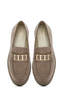 Kadın Vizon Tokalı Süet Maskülen Loafer | Derimod Kadın Vizon Tokalı Süet Maskülen Loafer | Derimod