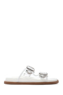 Women's White Double Buckle Slippers | Derimod Women's White Double Buckle Slippers | Derimod