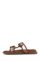Women's Tan Double Buckle Slippers | Derimod Women's Tan Double Buckle Slippers | Derimod