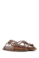 Women's Tan Double Buckle Slippers | Derimod Women's Tan Double Buckle Slippers | Derimod