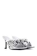 Women's Silver Sequined Thin Heeled Slippers | Derimod Women's Silver Sequined Thin Heeled Slippers | Derimod
