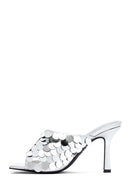 Women's Silver Sequined Thin Heeled Slippers | Derimod Women's Silver Sequined Thin Heeled Slippers | Derimod