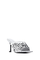 Women's Silver Sequined Thin Heeled Slippers | Derimod Women's Silver Sequined Thin Heeled Slippers | Derimod
