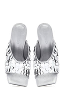 Women's Silver Sequined Thin Heeled Slippers | Derimod Women's Silver Sequined Thin Heeled Slippers | Derimod