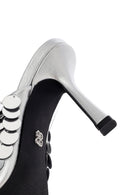 Women's Silver Sequined Thin Heeled Slippers | Derimod Women's Silver Sequined Thin Heeled Slippers | Derimod