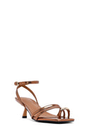 Women's Bronze Low Thin Heel Metallic Sandals | Derimod Women's Bronze Low Thin Heel Metallic Sandals | Derimod