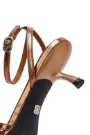 Women's Bronze Low Thin Heel Metallic Sandals | Derimod Women's Bronze Low Thin Heel Metallic Sandals | Derimod