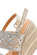 Women's Gold Braided Ankle Buckle Wedge Heeled Espadrille Sandals | Derimod Women's Gold Braided Ankle Buckle Wedge Heeled Espadrille Sandals | Derimod