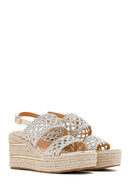 Women's Gold Braided Ankle Buckle Wedge Heeled Espadrille Sandals | Derimod Women's Gold Braided Ankle Buckle Wedge Heeled Espadrille Sandals | Derimod