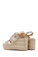 Women's Gold Braided Ankle Buckle Wedge Heeled Espadrille Sandals | Derimod Women's Gold Braided Ankle Buckle Wedge Heeled Espadrille Sandals | Derimod