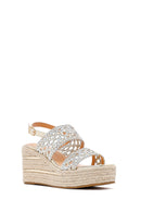 Women's Gold Braided Ankle Buckle Wedge Heeled Espadrille Sandals | Derimod Women's Gold Braided Ankle Buckle Wedge Heeled Espadrille Sandals | Derimod
