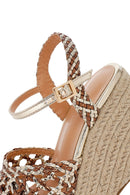 Women's Gold Ankle Buckle Platform Heel Woven Sandals | Derimod Women's Gold Ankle Buckle Platform Heel Woven Sandals | Derimod