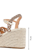 Women's Gold Ankle Buckle Platform Heel Woven Sandals | Derimod Women's Gold Ankle Buckle Platform Heel Woven Sandals | Derimod