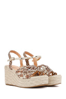 Women's Gold Ankle Buckle Platform Heel Woven Sandals | Derimod Women's Gold Ankle Buckle Platform Heel Woven Sandals | Derimod