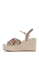 Women's Gold Ankle Buckle Platform Heel Woven Sandals | Derimod Women's Gold Ankle Buckle Platform Heel Woven Sandals | Derimod