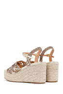 Women's Gold Ankle Buckle Platform Heel Woven Sandals | Derimod Women's Gold Ankle Buckle Platform Heel Woven Sandals | Derimod