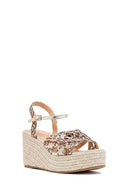 Women's Gold Ankle Buckle Platform Heel Woven Sandals | Derimod Women's Gold Ankle Buckle Platform Heel Woven Sandals | Derimod