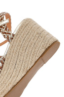 Women's Gold Ankle Buckle Platform Heel Woven Sandals | Derimod Women's Gold Ankle Buckle Platform Heel Woven Sandals | Derimod