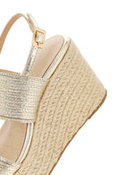 Women's Gold Ankle Buckle Chunky Heel Metallic Sandals | Derimod Women's Gold Ankle Buckle Chunky Heel Metallic Sandals | Derimod