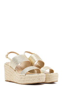 Women's Gold Ankle Buckle Chunky Heel Metallic Sandals | Derimod Women's Gold Ankle Buckle Chunky Heel Metallic Sandals | Derimod