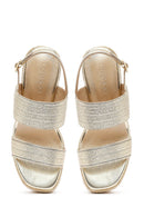 Women's Gold Ankle Buckle Chunky Heel Metallic Sandals | Derimod Women's Gold Ankle Buckle Chunky Heel Metallic Sandals | Derimod