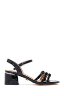 Women's Black Ankle Buckle Thick Patent Leather Heeled Sandals | Derimod Women's Black Ankle Buckle Thick Patent Leather Heeled Sandals | Derimod
