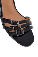 Women's Black Ankle Buckle Thick Patent Leather Heeled Sandals | Derimod Women's Black Ankle Buckle Thick Patent Leather Heeled Sandals | Derimod
