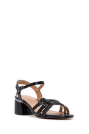 Women's Black Ankle Buckle Thick Patent Leather Heeled Sandals | Derimod Women's Black Ankle Buckle Thick Patent Leather Heeled Sandals | Derimod